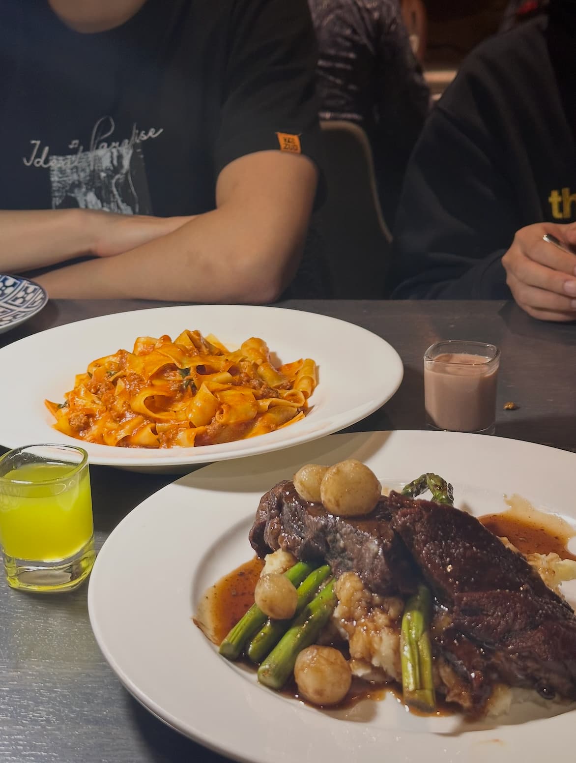 Pasta and short rib dishes at a Cobalt team dinner