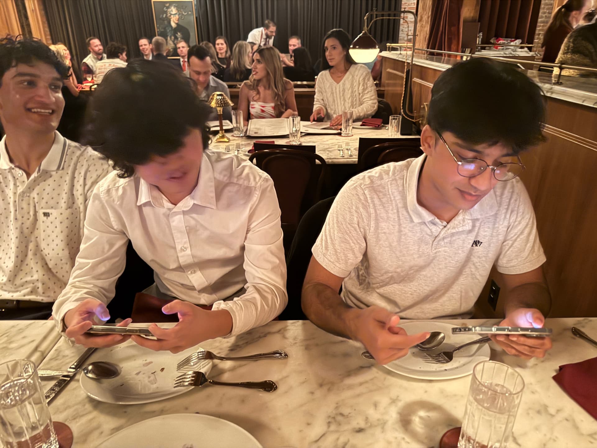 Cobalt members at a restaurant during a team dinner